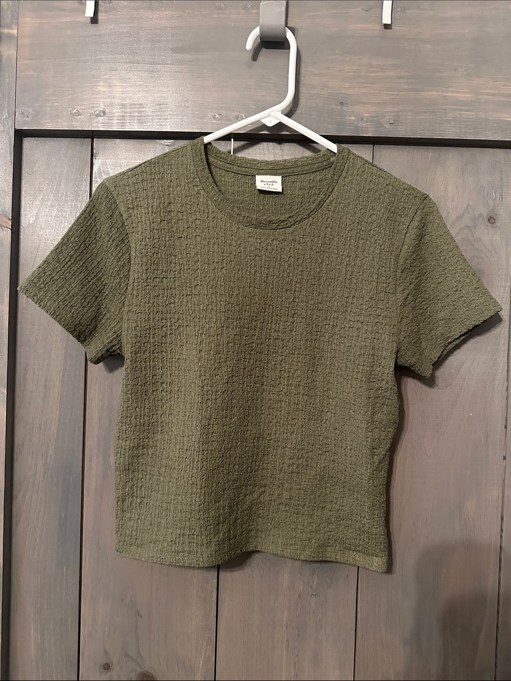 Abercrombie & Fitch Olive Green Waffle-Knit Crop Tee